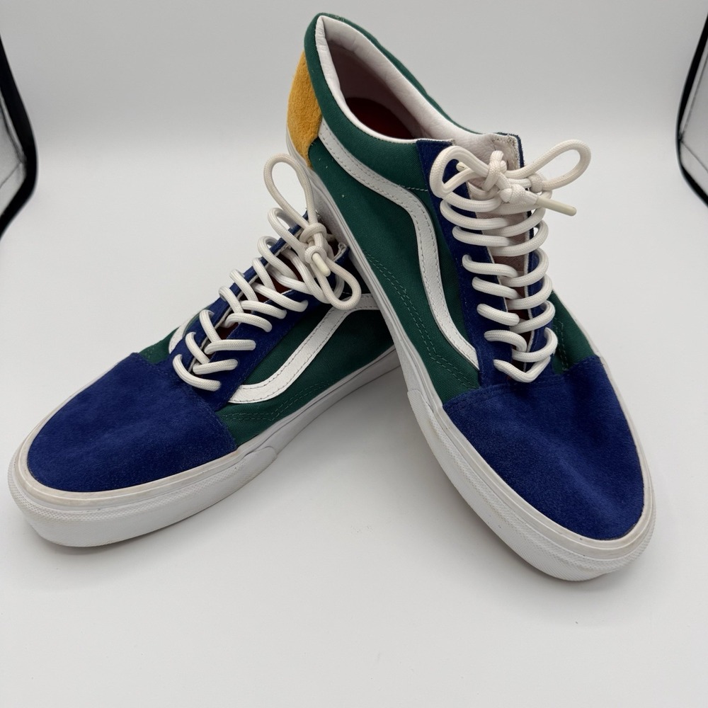 Vans Old Skool Colorblock Sneakers Men 10.5 Women 12 Green Blue Suede Skate